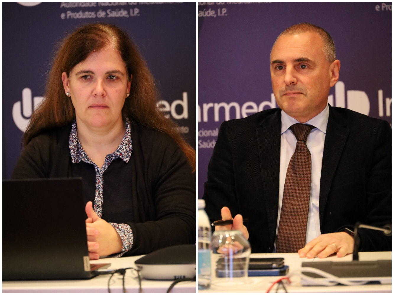 Helena Florindo, membro da Comissão de Avaliação de Medicamentos, e Carlos Alves, vice-presidente do Infarmed, na sessão informativa Introdução à Nano Medicina