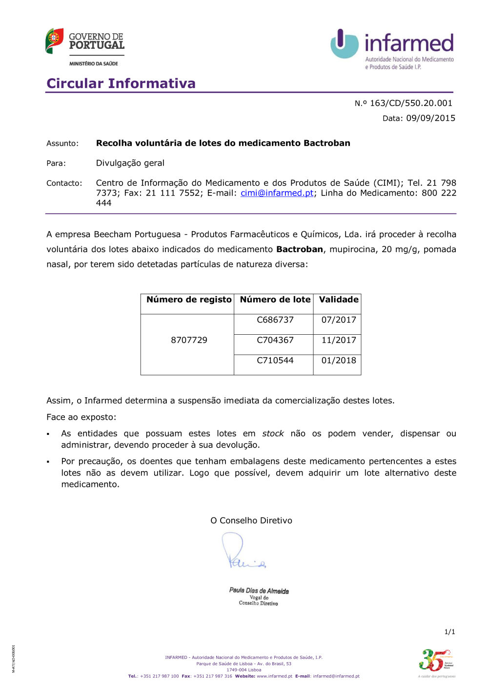 Recolha Voluntaria De Lotes Do Medicamento Bactroban Campanhas Infarmed I P