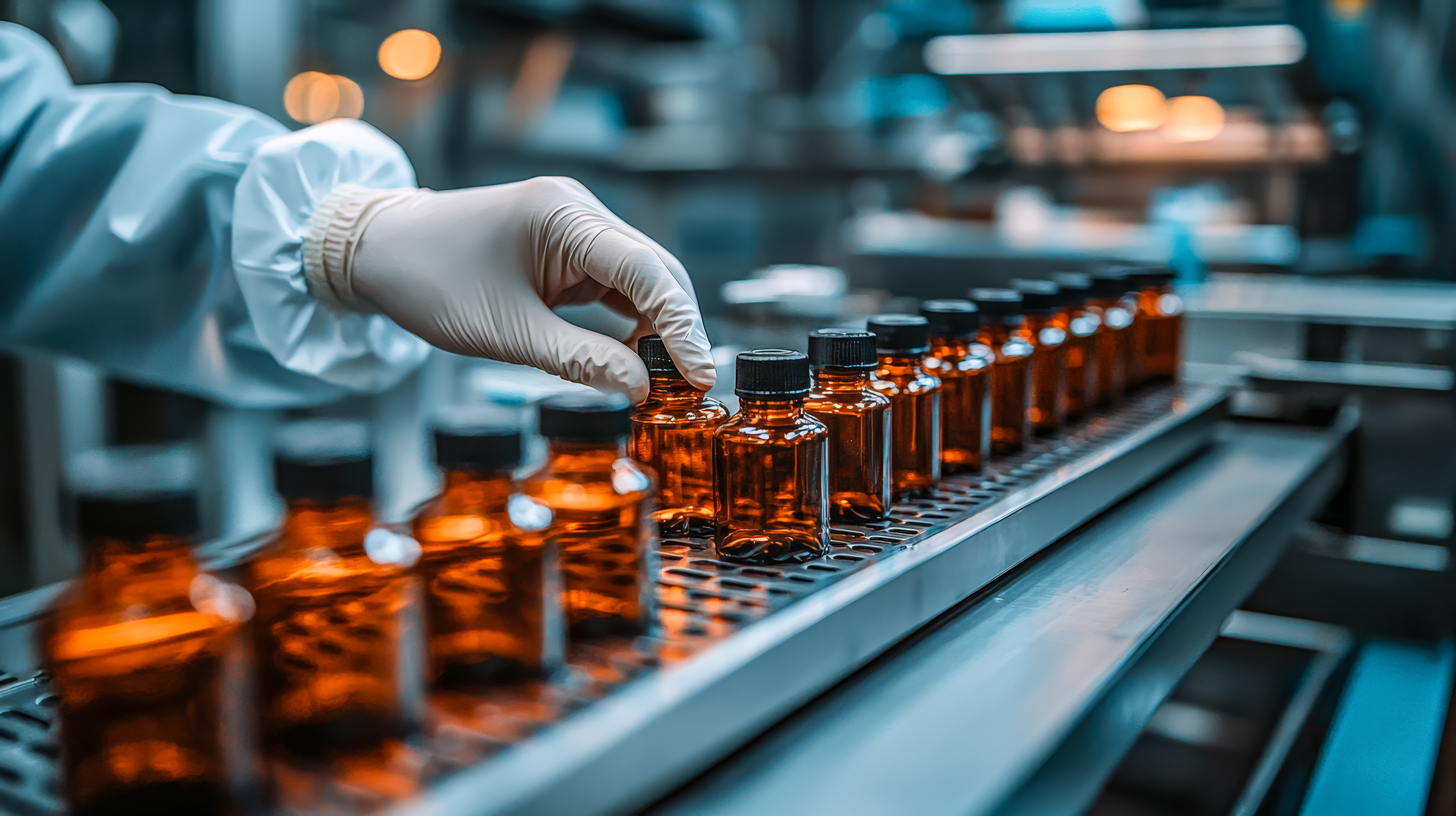 Linha de produção de medicamentos - frascos de vidro