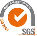 Logotipo da Sociétè Générale de Surveillance (SGS) e link para site da empresa. Atesta processo do Infarmed certificado. ISO 9001:2008