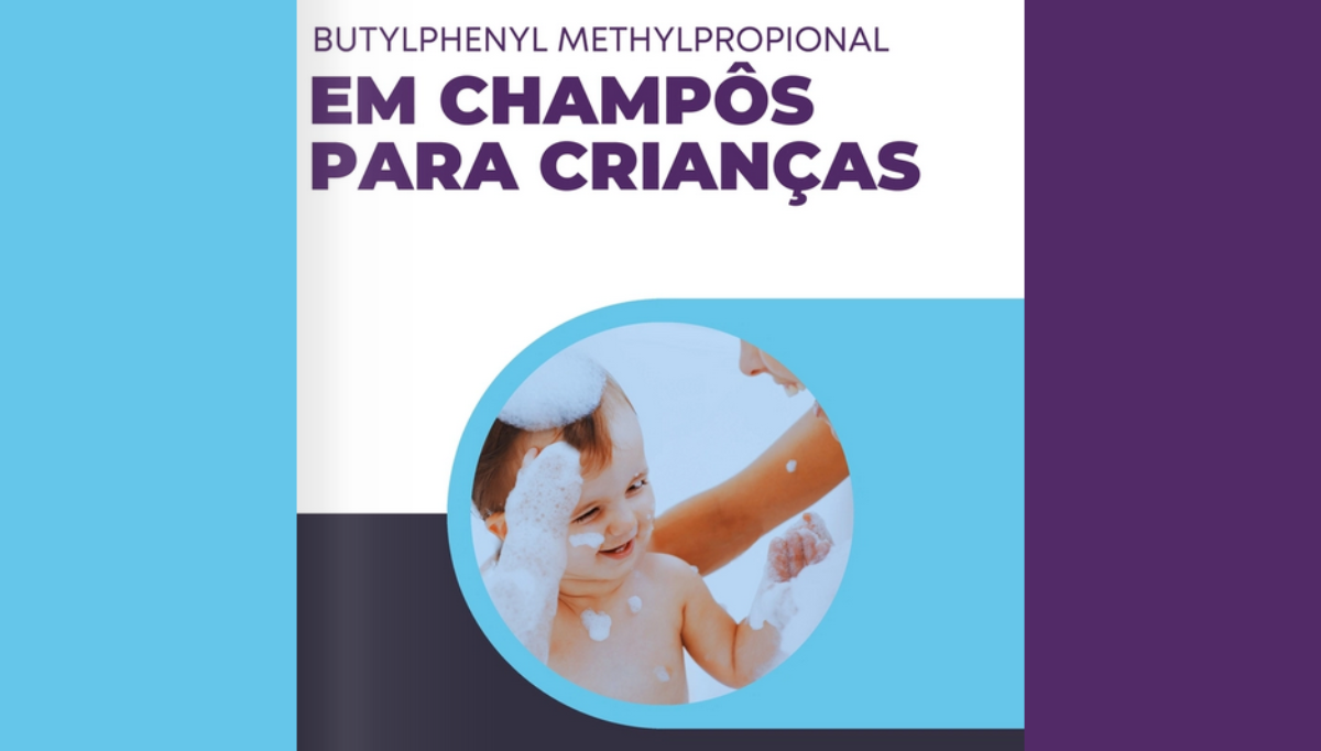 Destaque relatório da análise laboratorial de buthylphenyl methylpropional em champôs para crianças